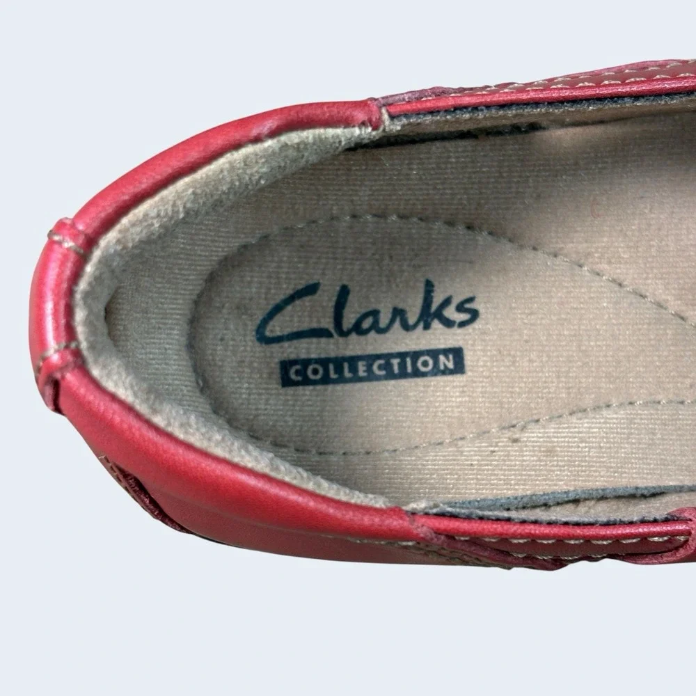 Clarks Collection Red Leather‎ Mary Jane Comfort Shoes Women's 6.5M Hook & Loop
